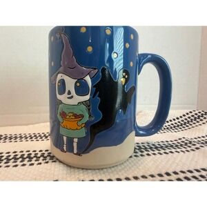 Spectrum Designz Halloween Mug 18 0zEmbossed Skeleton Ghost Witch Hat Blue Cup